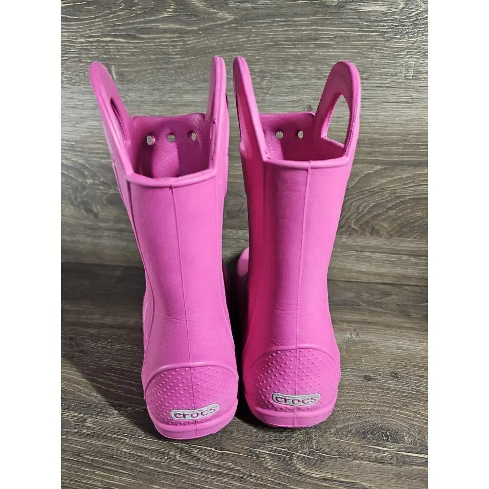 Crocs Childrens Sz 2 Junior Handle It Rain Boot Waterproof Croslite Pink Boots
